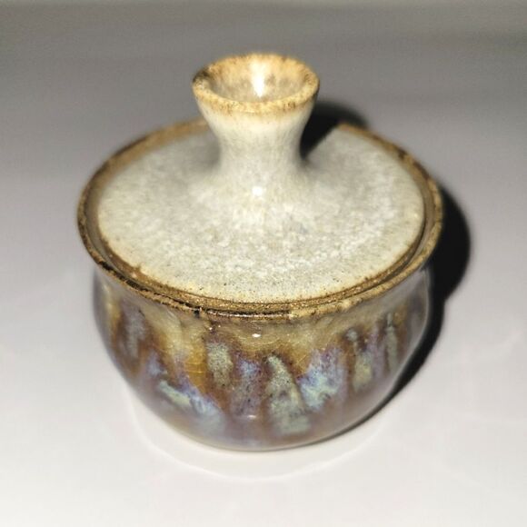 Vintage Clay Ceramic Mini Canister with Lid Salt Pot - Picture 1 of 8